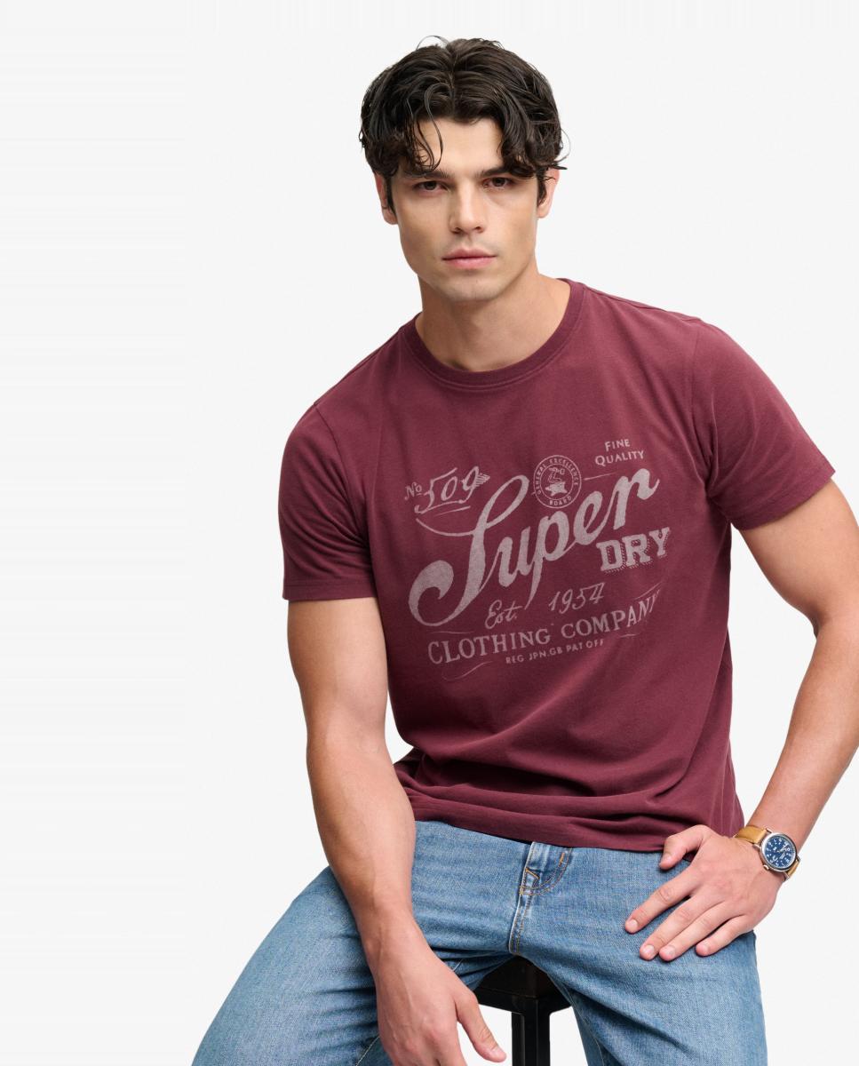 T-shirt com Estampado Vintage Workwear Bordeaux-3