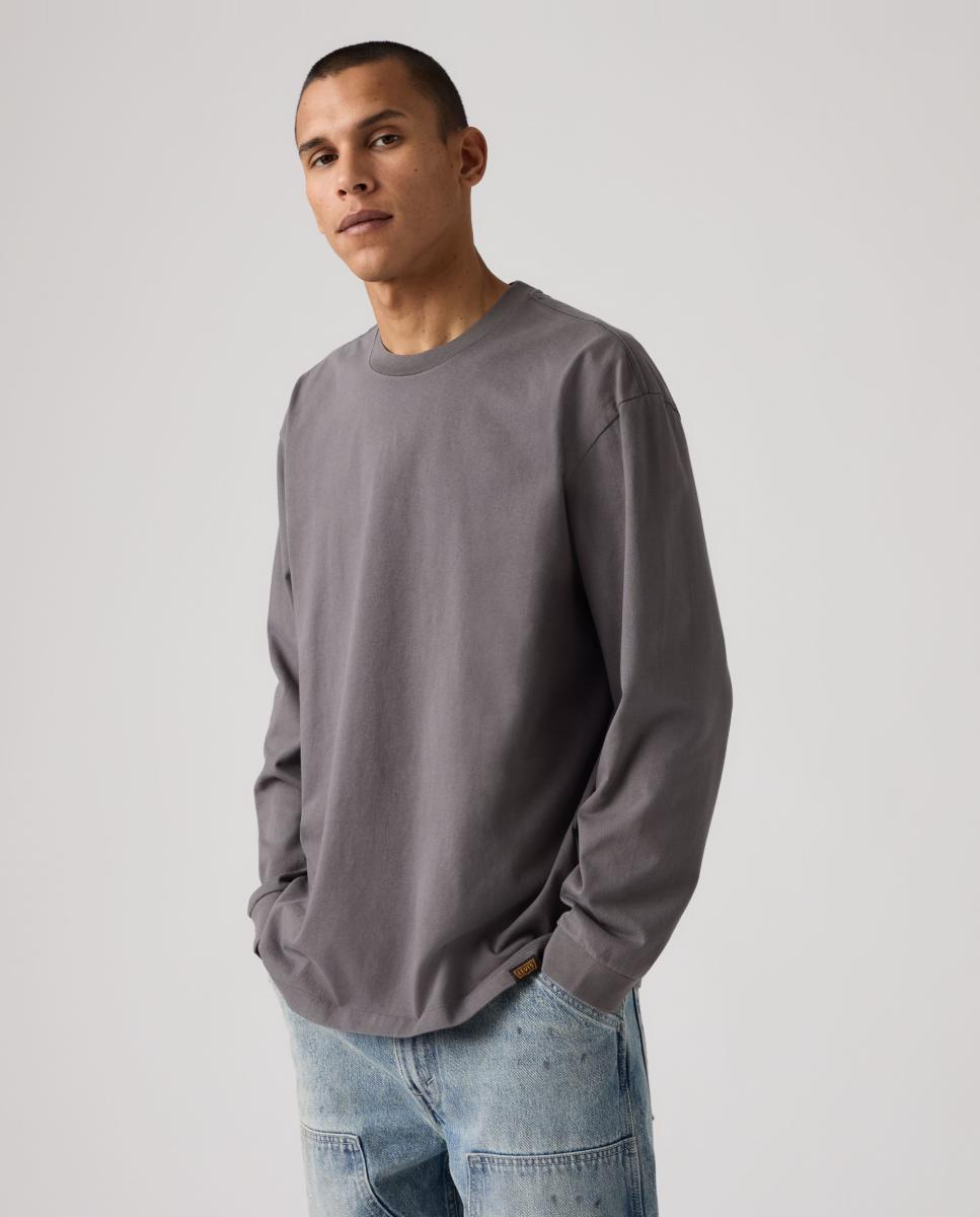 Camisola de Manga Comprida com Gola Redonda Cinzento-4