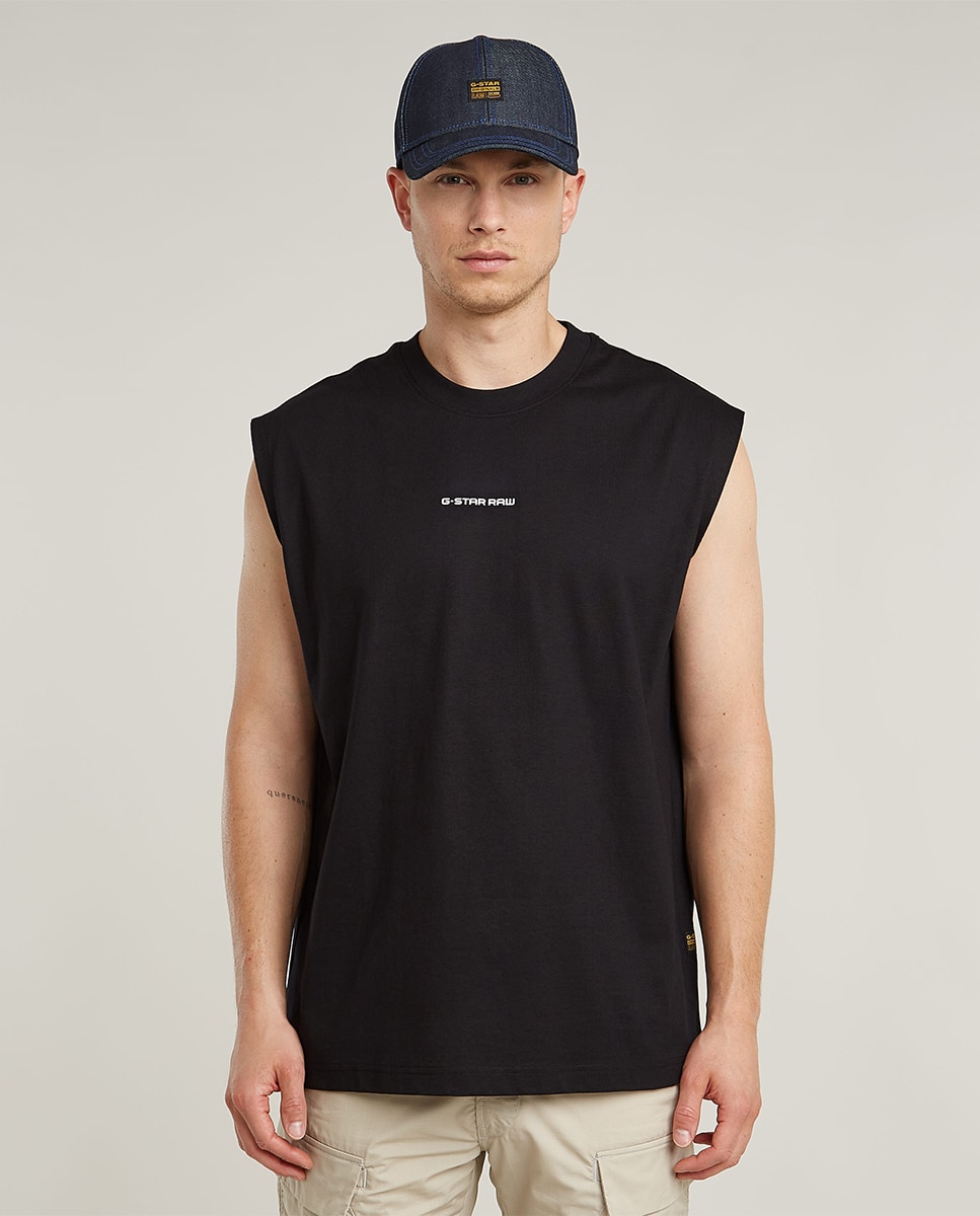 T-shirt sem Mangas com Corte Relaxed e Extra Grande Preto-1