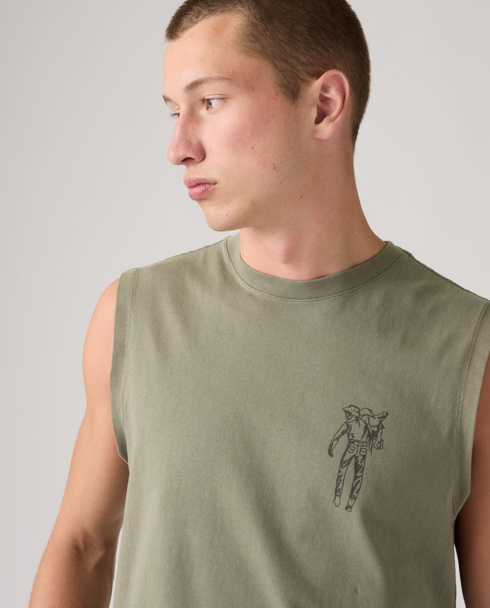 T-shirt sem Mangas com Gola Redonda Verde-militar-3