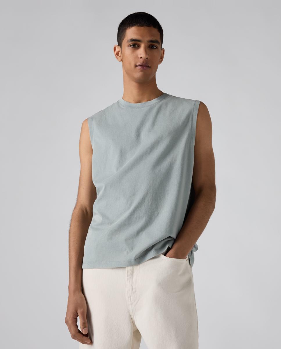 T-shirt sem Mangas com Gola Redonda Azul-claro-4