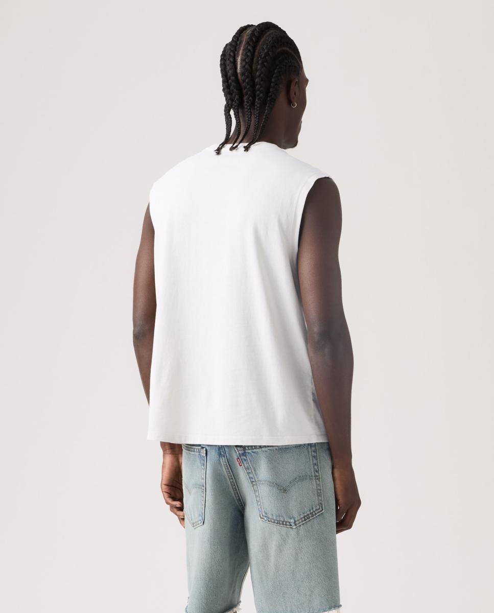 T-shirt sem Mangas com Gola Redonda Branco-2