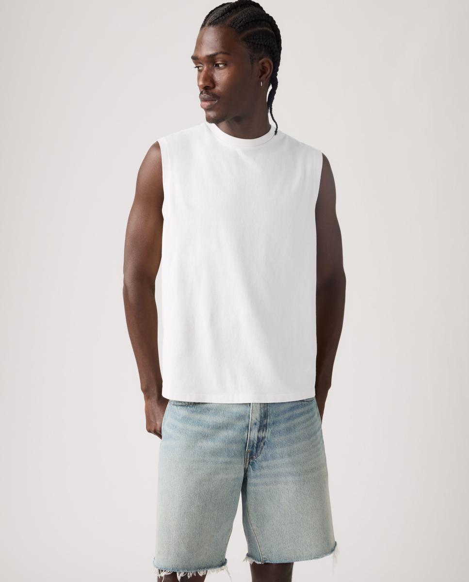 T-shirt sem Mangas com Gola Redonda Branco-4