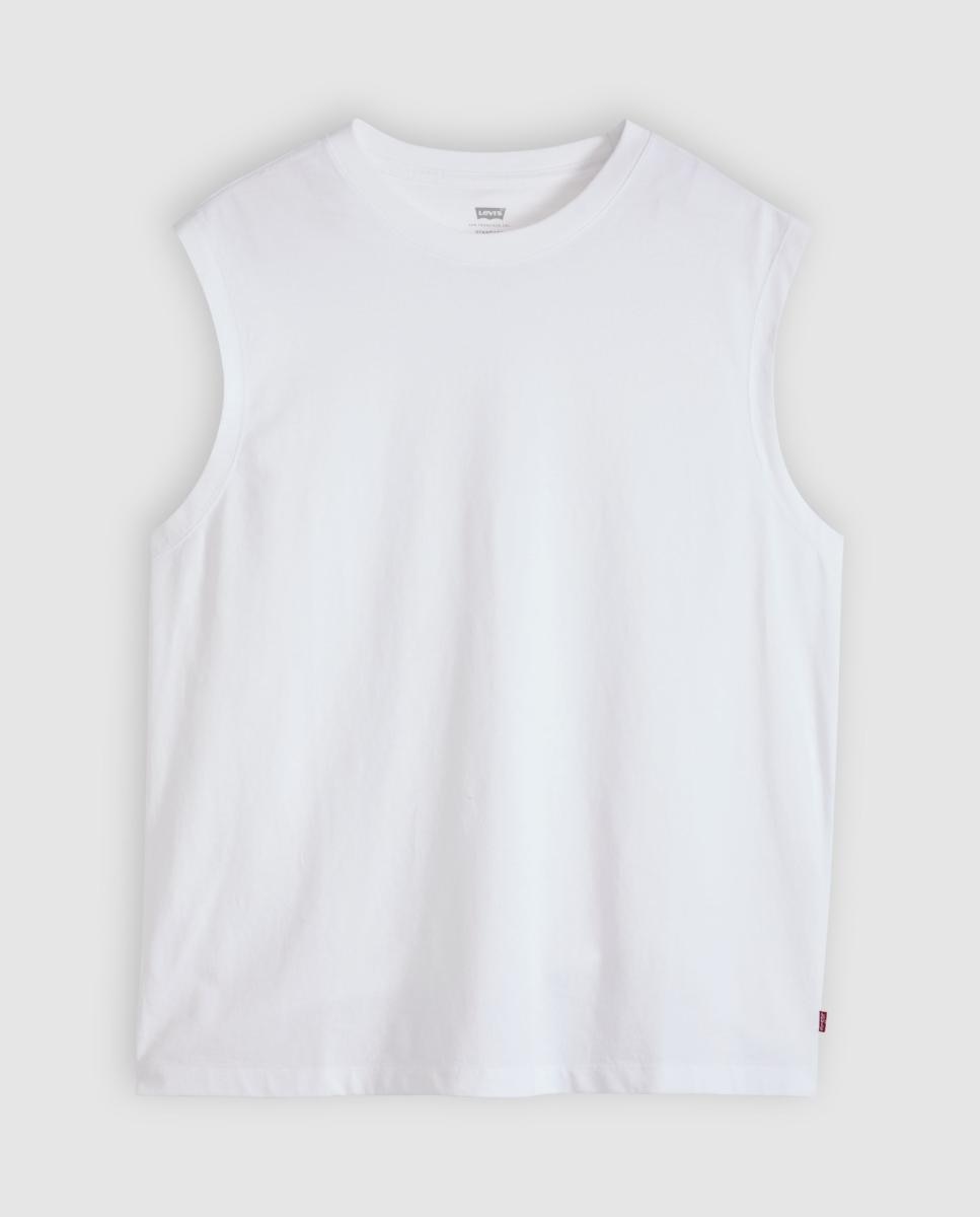 T-shirt sem Mangas com Gola Redonda Branco-5