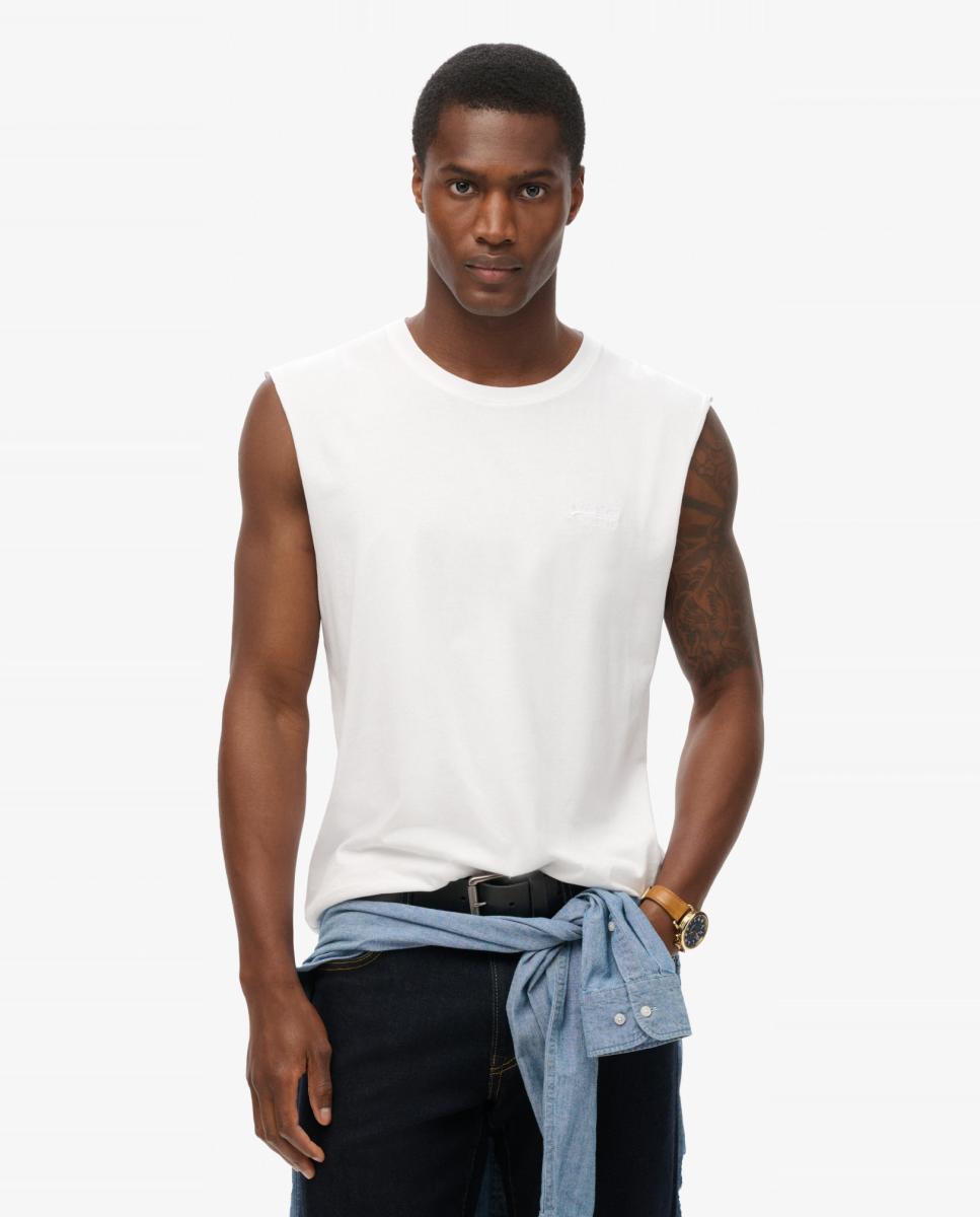 Superdry - Camiseta de hombre sin mangas Essential en algodón orgánico con logo.
