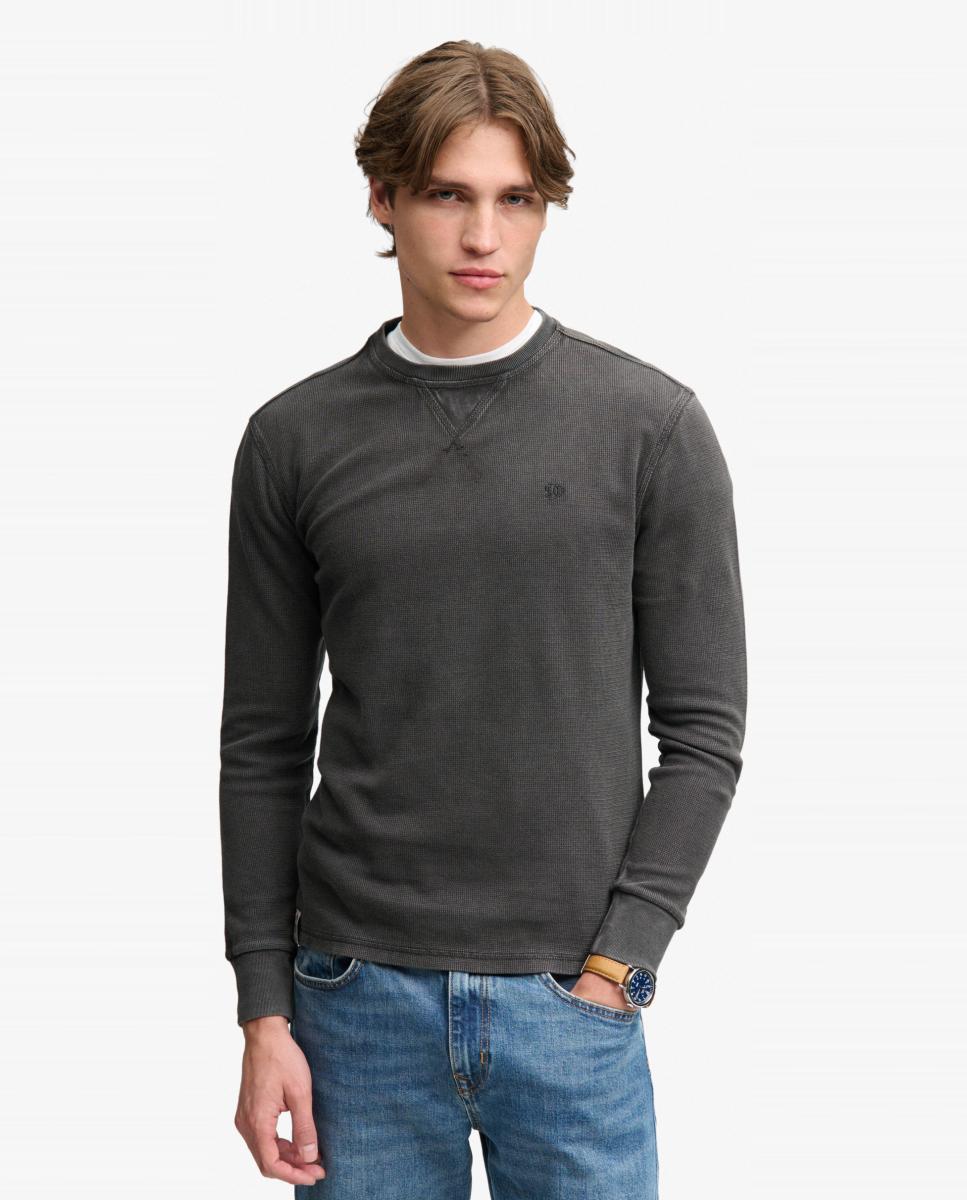 Camisola de Manga Comprida Clássica com Textura Preto-1