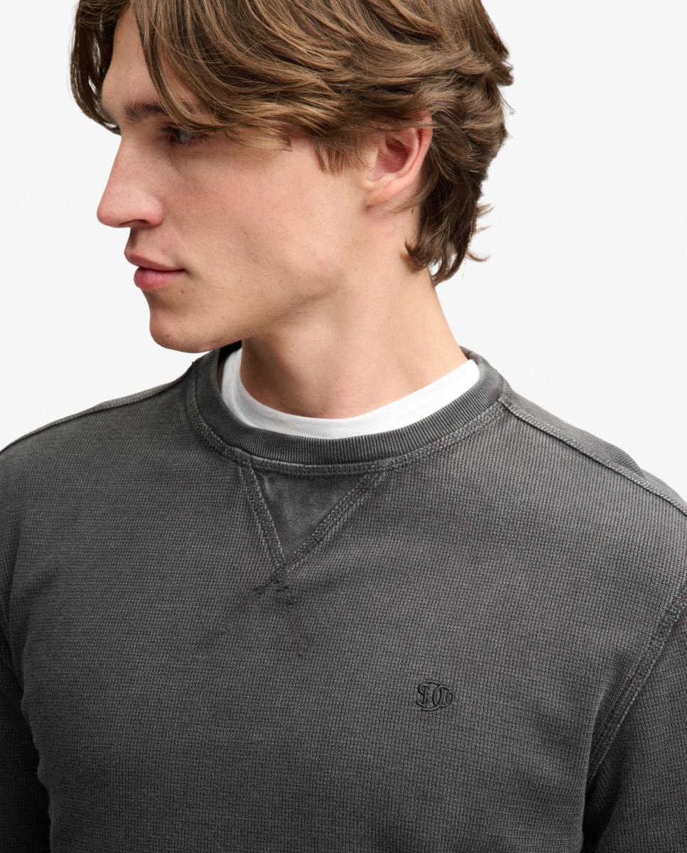 Camisola de Manga Comprida Clássica com Textura Preto-4