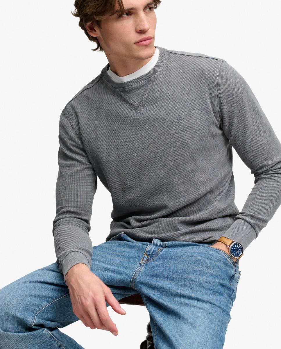 Camisola de Manga Comprida Clássica com Textura Cinzento-3