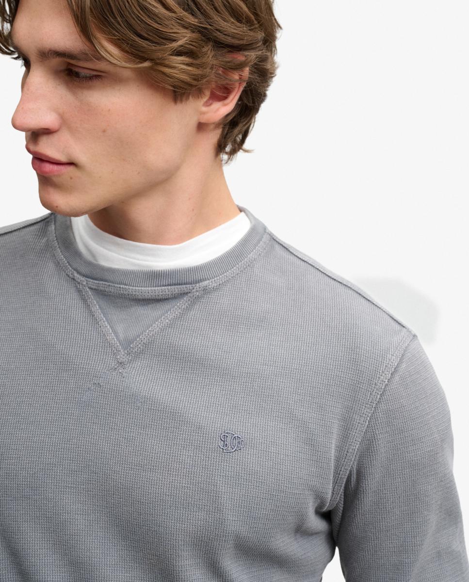 Camisola de Manga Comprida Clássica com Textura Cinzento-4