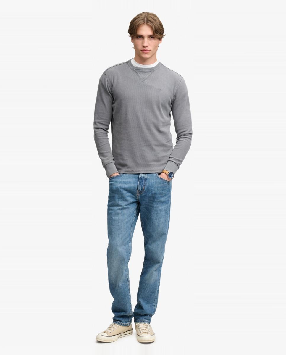 Camisola de Manga Comprida Clássica com Textura Cinzento-5