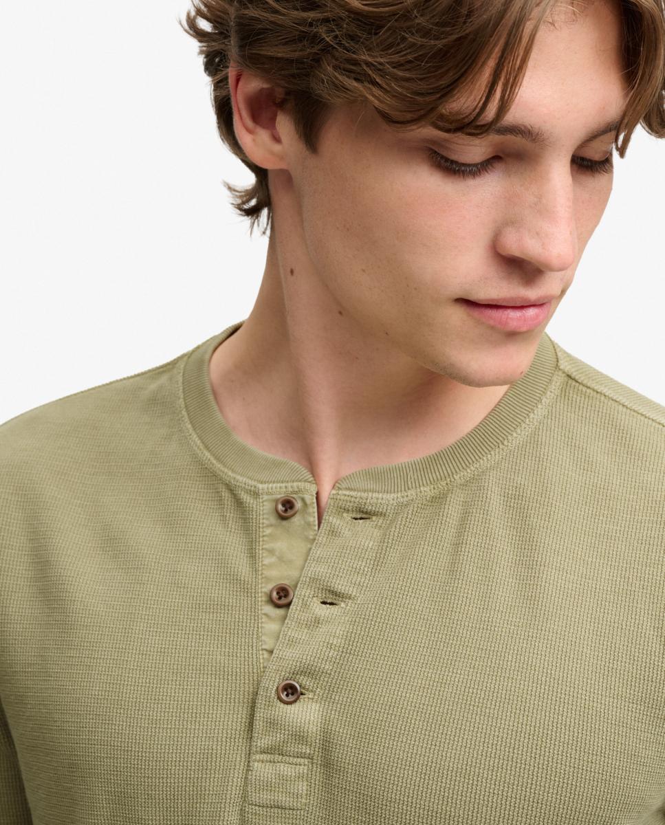 Camiseta Henley waffle de hombre de manga larga - Superdry - Kaki Kaki-4