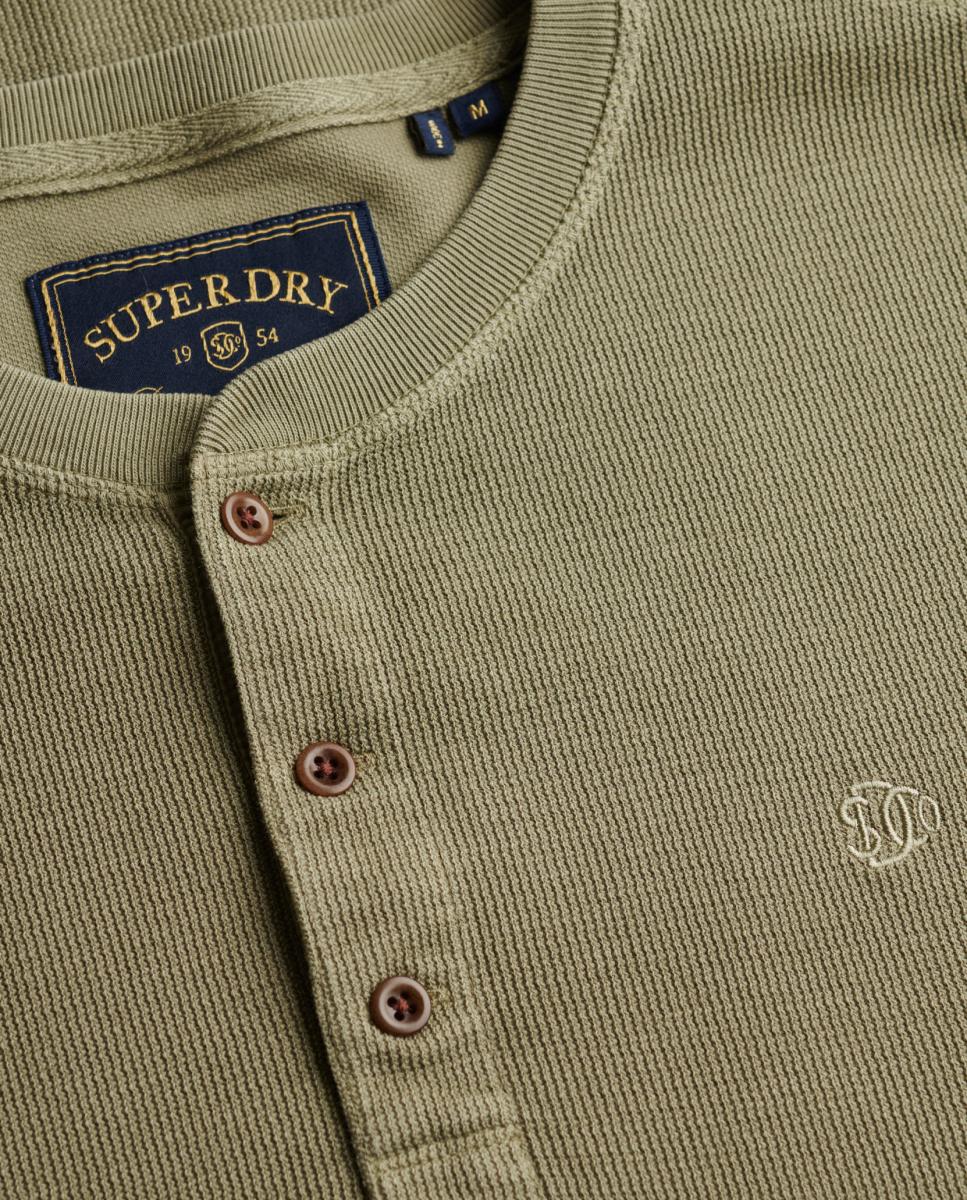 Camiseta Henley waffle de hombre de manga larga - Superdry - Kaki Kaki-5