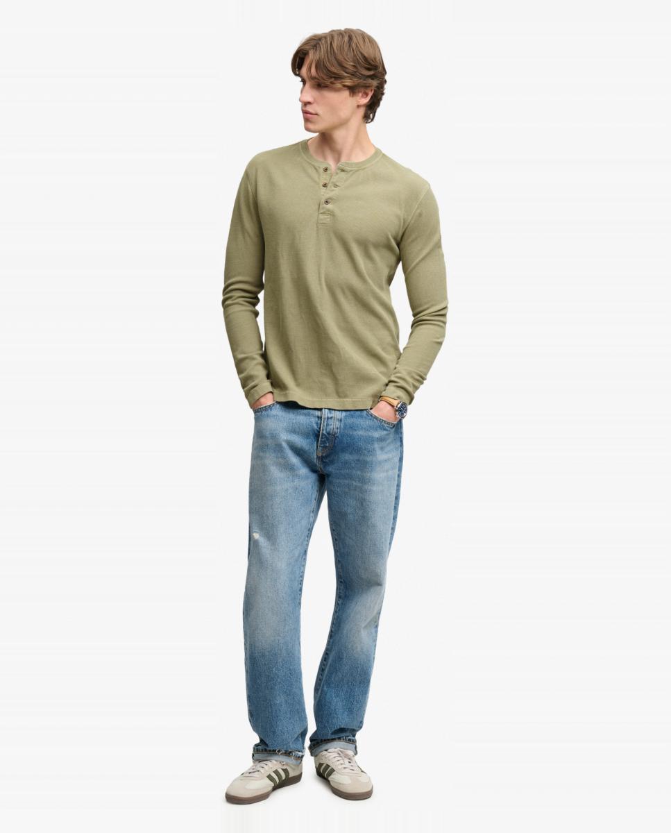 Camiseta Henley waffle de hombre de manga larga - Superdry - Kaki Kaki-6