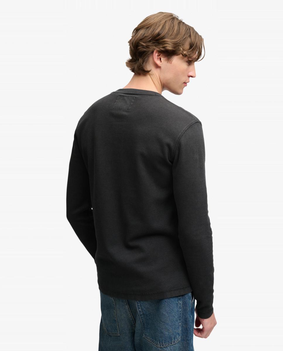 Camiseta Henley waffle de hombre de manga larga - Superdry - Negro Negro-2