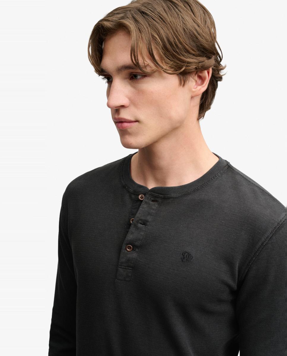 Camiseta Henley waffle de hombre de manga larga - Superdry - Negro Negro-4
