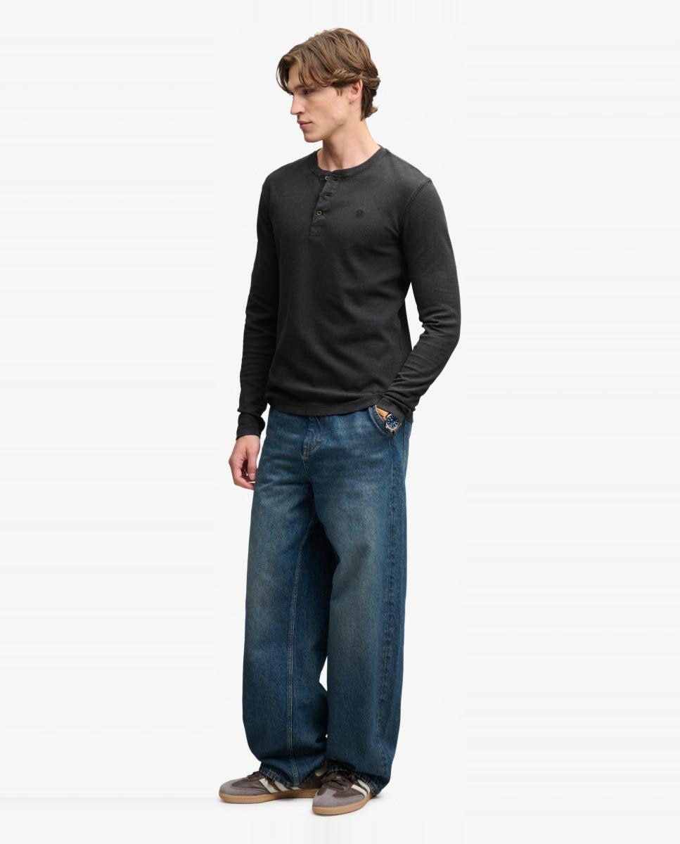 Camiseta Henley waffle de hombre de manga larga - Superdry - Negro Negro-5