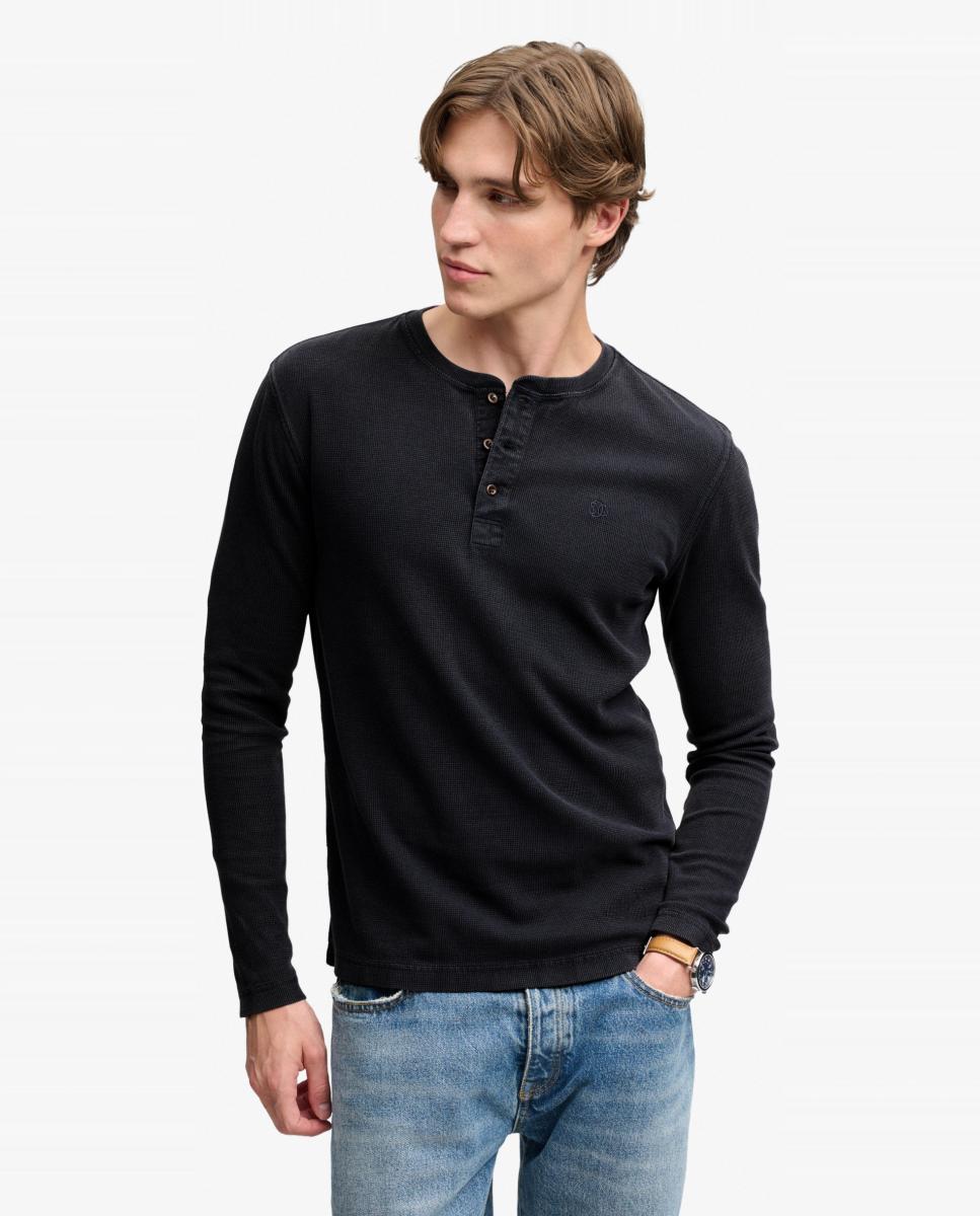 Imagen 0 de Camiseta Henley waffle de hombre de manga larga Azul