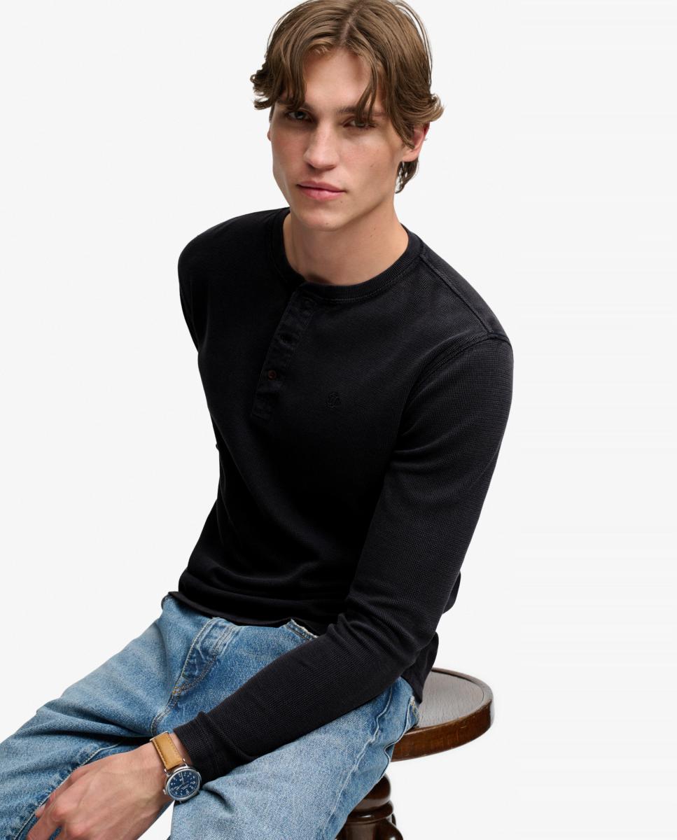 Camiseta Henley waffle de hombre de manga larga - Superdry - Azul Azul-2