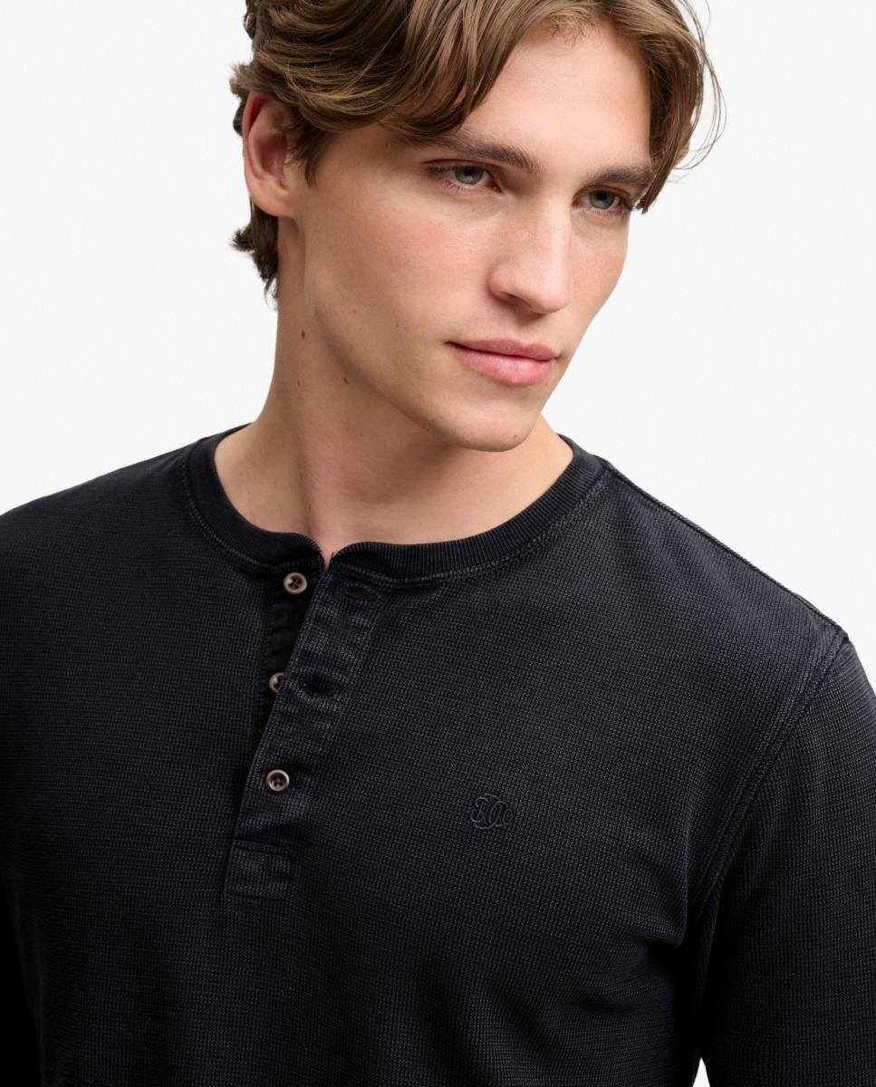 Camiseta Henley waffle de hombre de manga larga - Superdry - Azul Azul-3