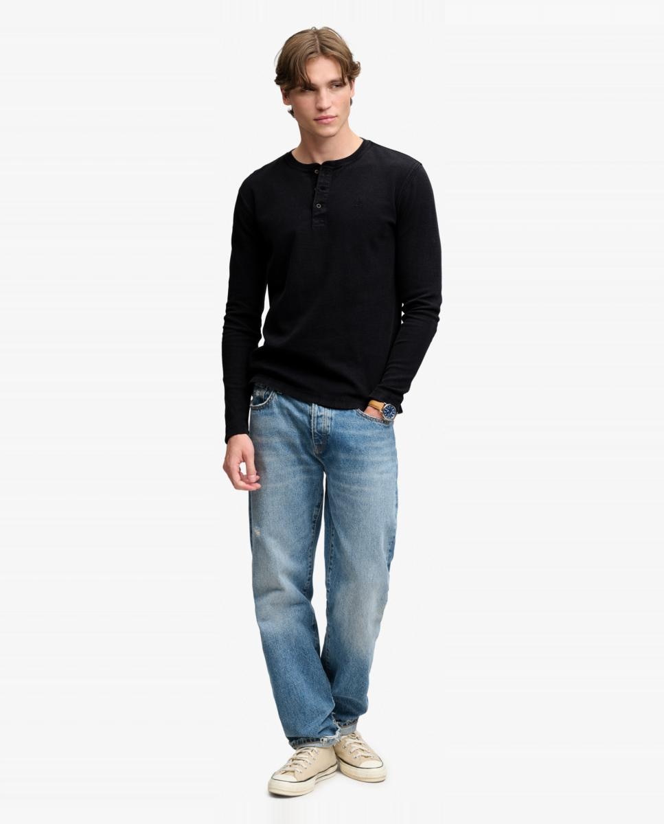 Camiseta Henley waffle de hombre de manga larga - Superdry - Azul Azul-4