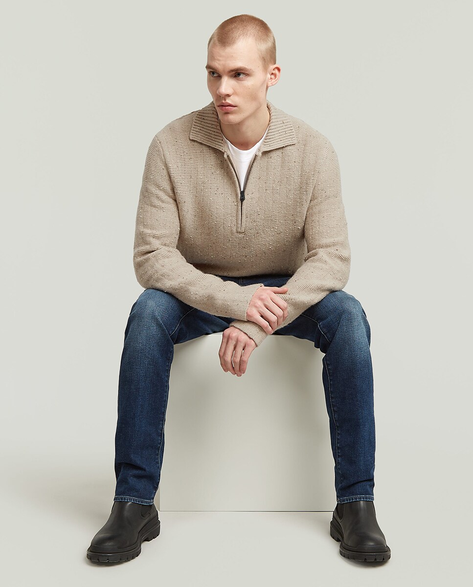 Polo com Meio Fecho de Correr Bege-4