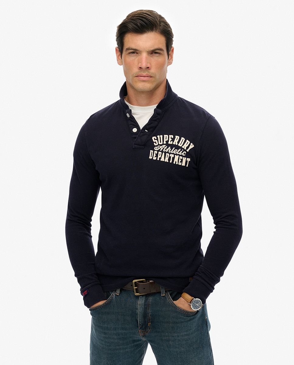 Polo Vintage Athletic de Manga Comprida Azul-marinho-1