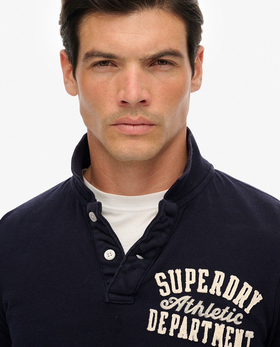 Polo Vintage Athletic de Manga Comprida Azul-marinho-3