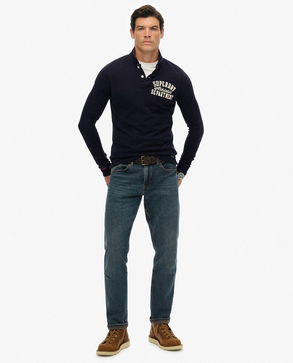 Polo Vintage Athletic de Manga Comprida Azul-marinho-6