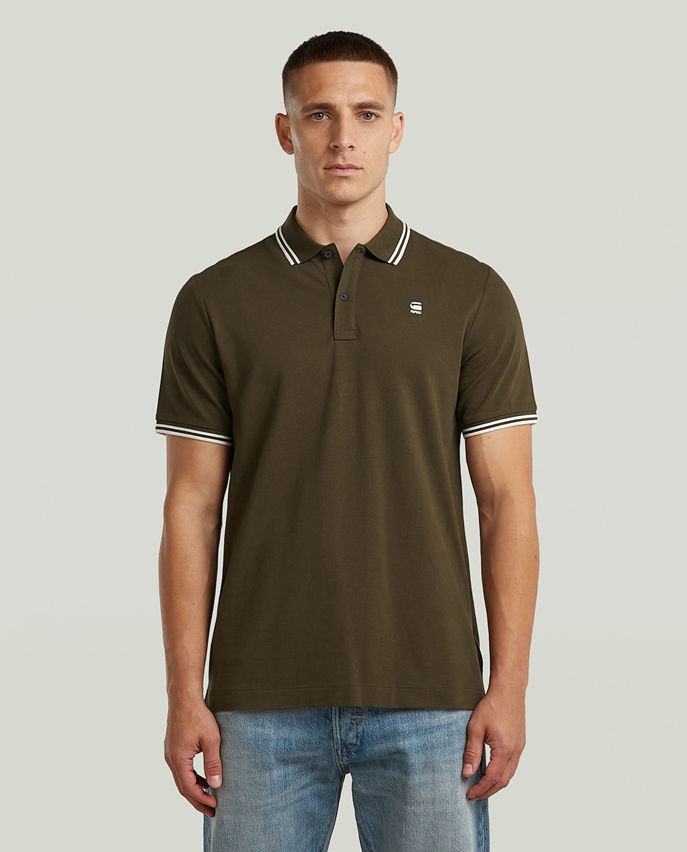 Polo Dunda Slim de Algodão Orgânico com Manga Curta Castanho-1
