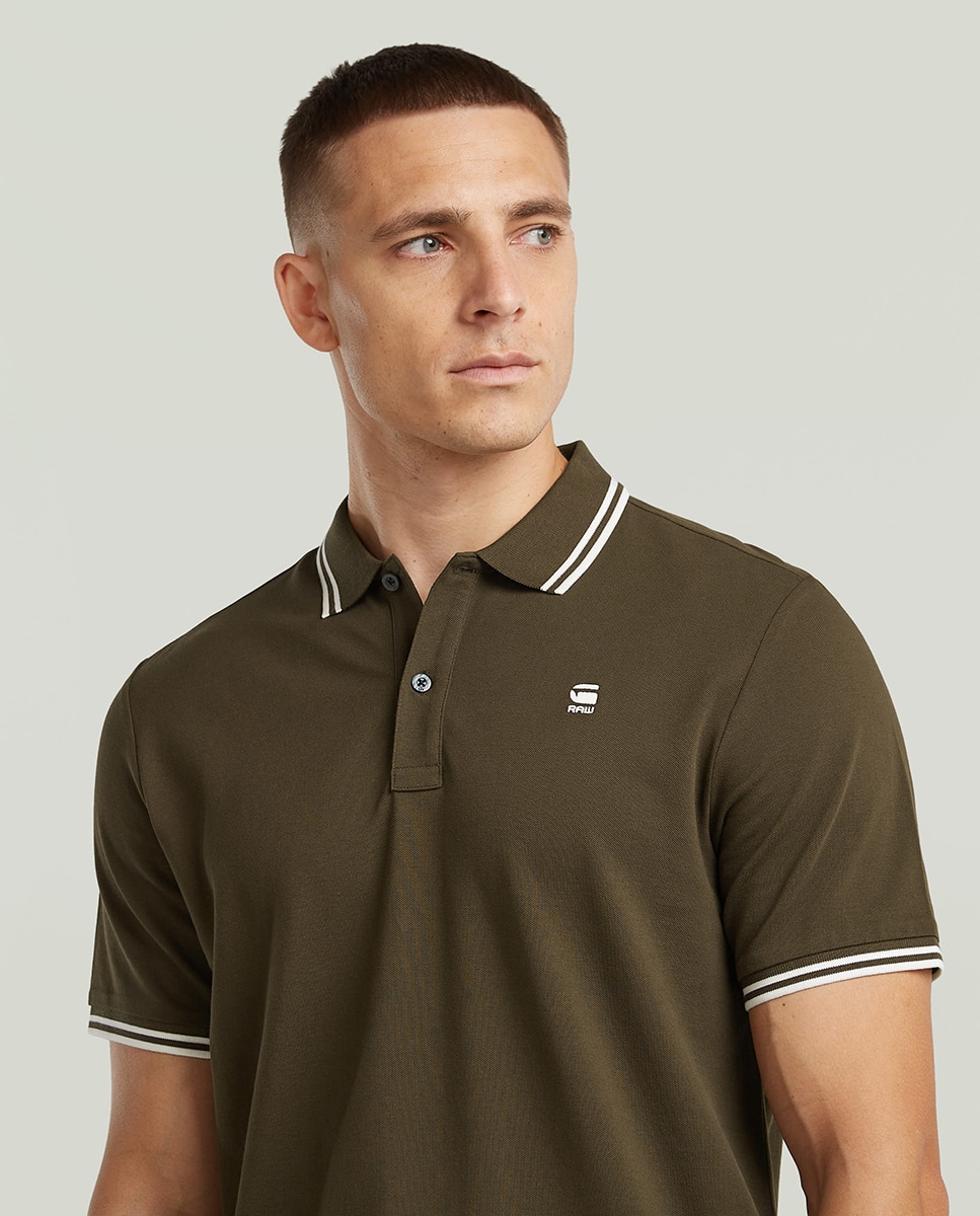 Polo Dunda Slim de Algodão Orgânico com Manga Curta Castanho-3