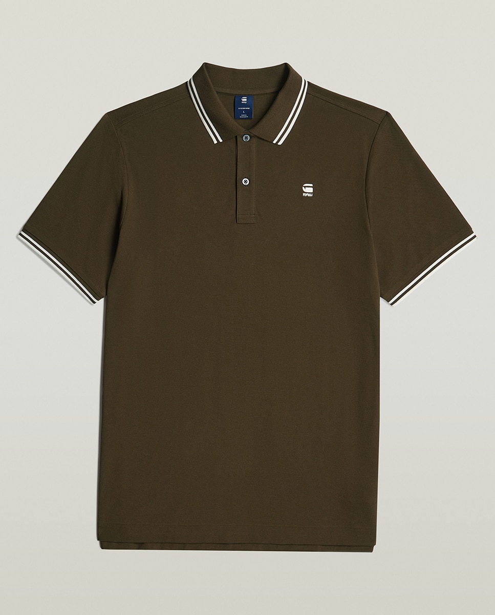 Polo Dunda Slim de Algodão Orgânico com Manga Curta Castanho-6