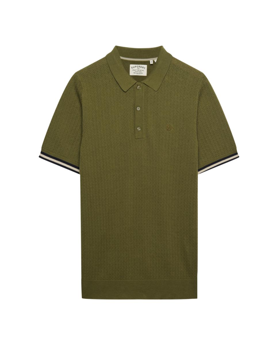 Polo de Malha com Textura e Manga Curta Verde-4