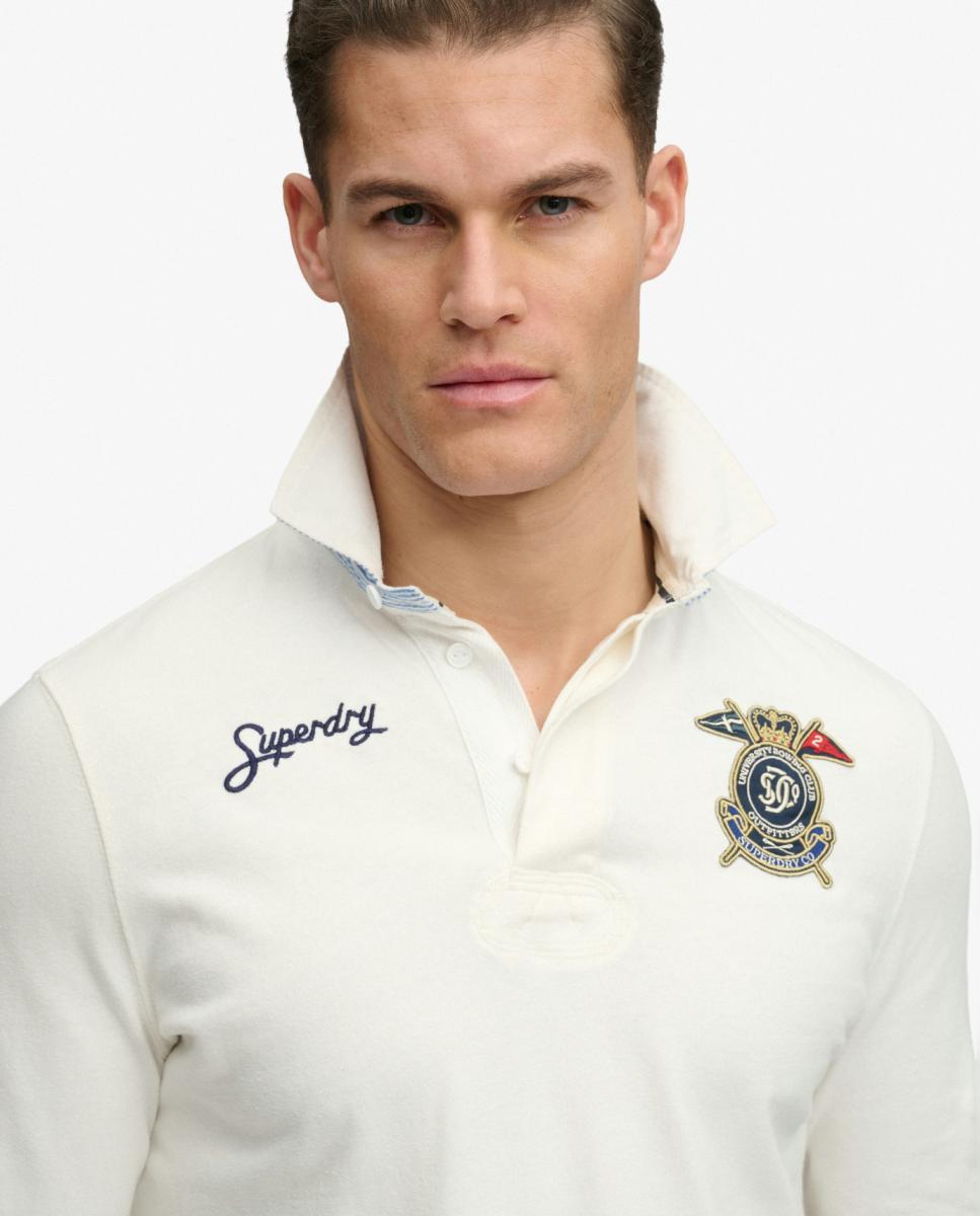 Polo de Rugby com Emblema Duplo Branco-4