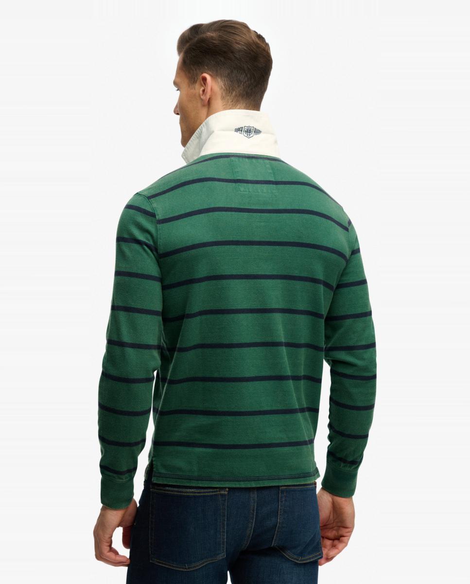Polo Rugby às Riscas com Emblema Duplo Verde-2
