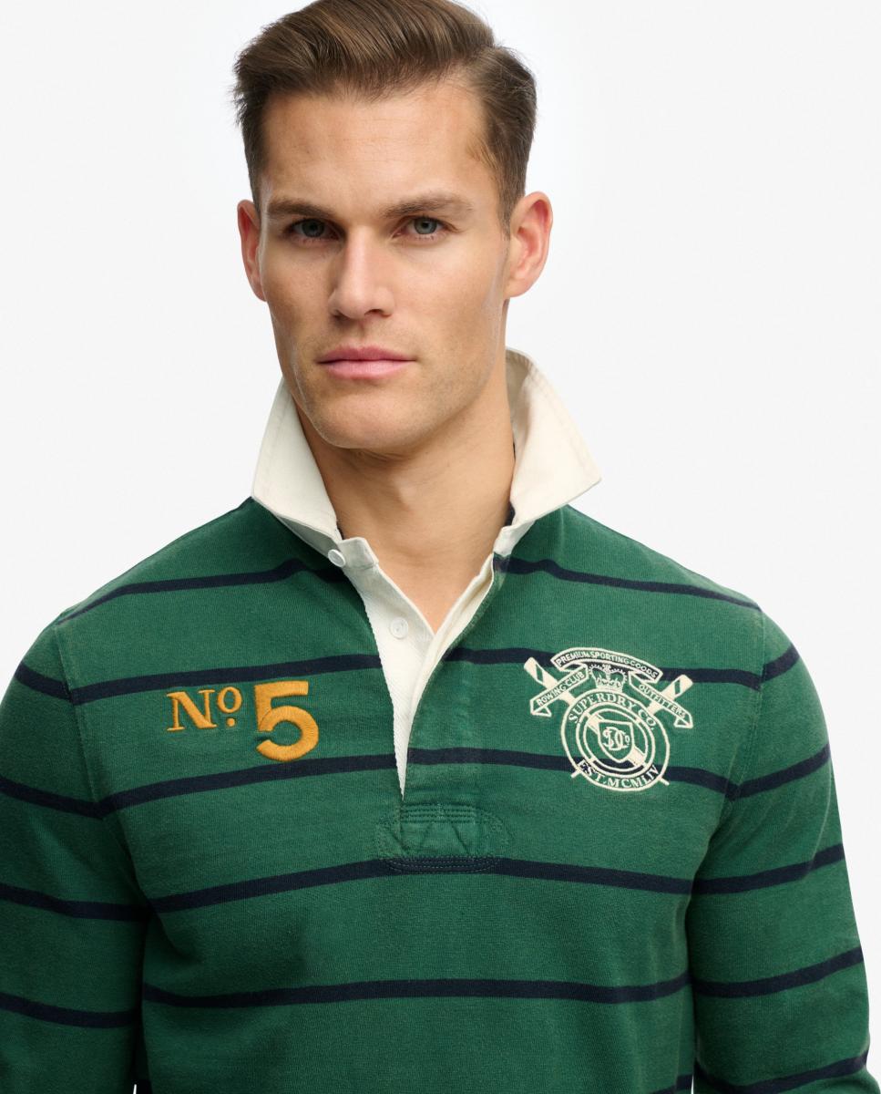 Polo Rugby às Riscas com Emblema Duplo Verde-4