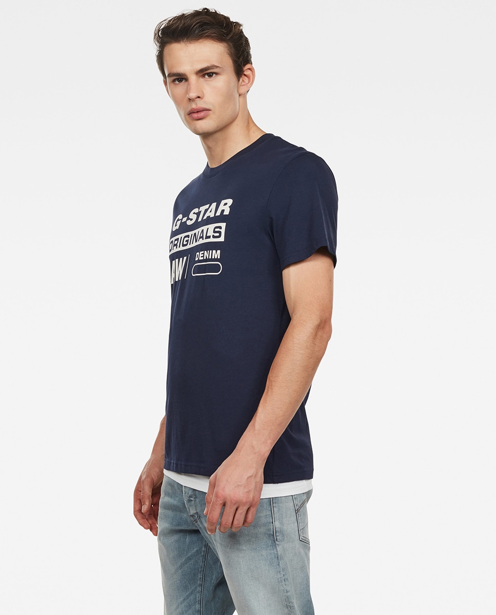 T-shirt azul-marinho de decote redondo e manga curta com logótipo à frente Azul-marinho-3