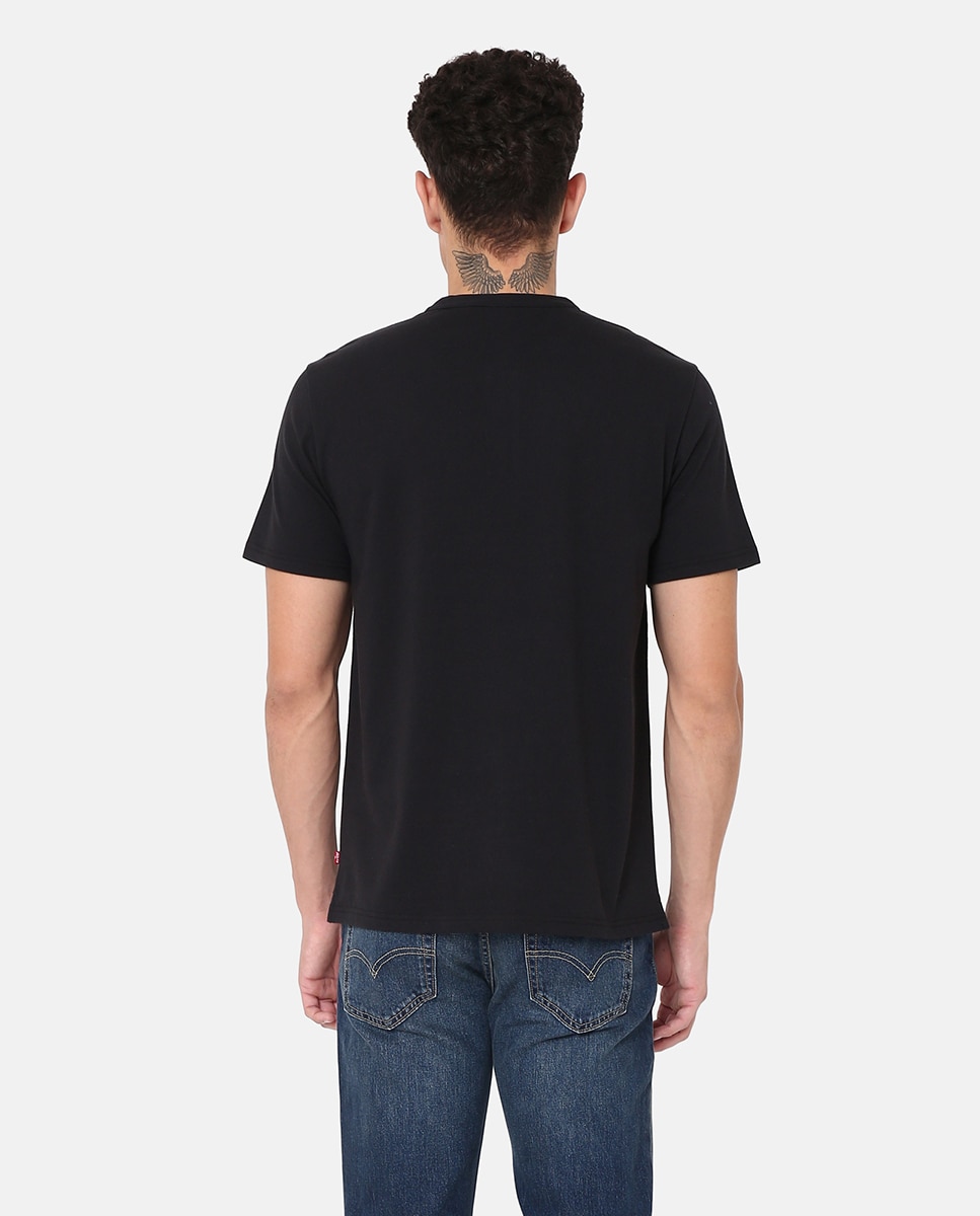 T-shirt de Manga Curta Tipo Henley Preto-2