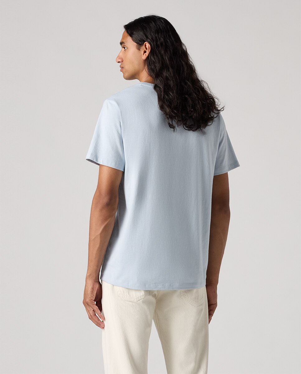 T-shirt de Manga Curta com Decote em Bico Azul-claro-2