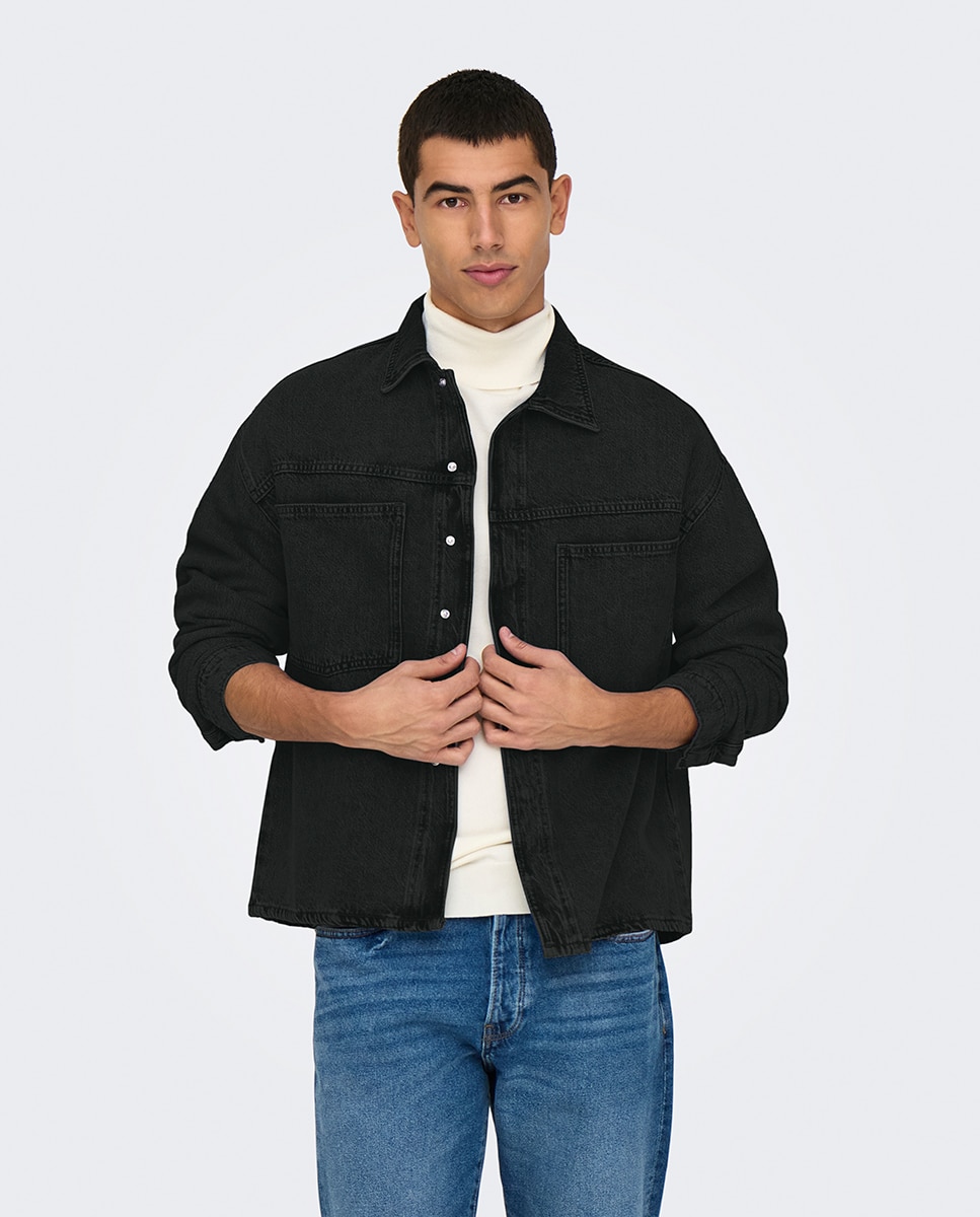 Blusão de Ganga Regular Fit Preto-1