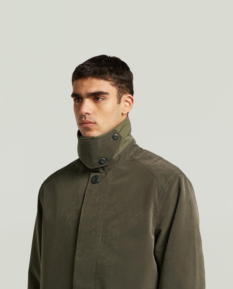 Sobretudo com Fecho de Correr e Colarinho Estilo Camisa Verde-3
