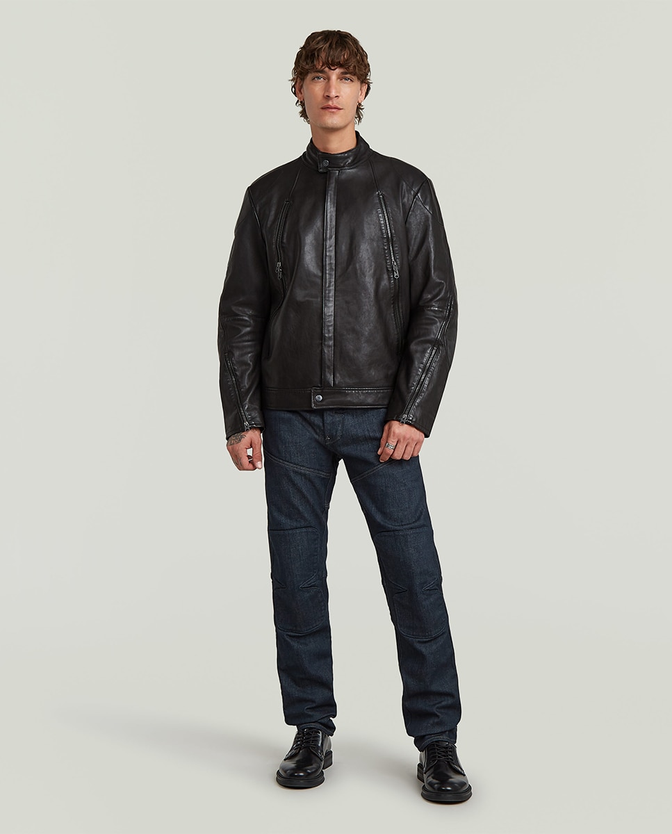 Blusão Estilo Biker de Couro Preto-4