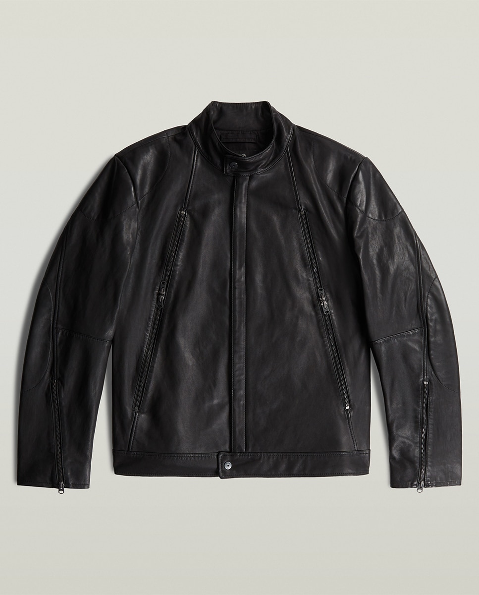 Blusão Estilo Biker de Couro Preto-6