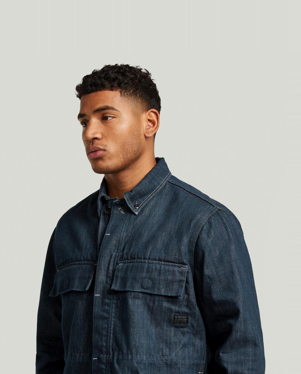 Sobrecamisa de Ganga de Corte Regular e Estilo Moderno Azul-3