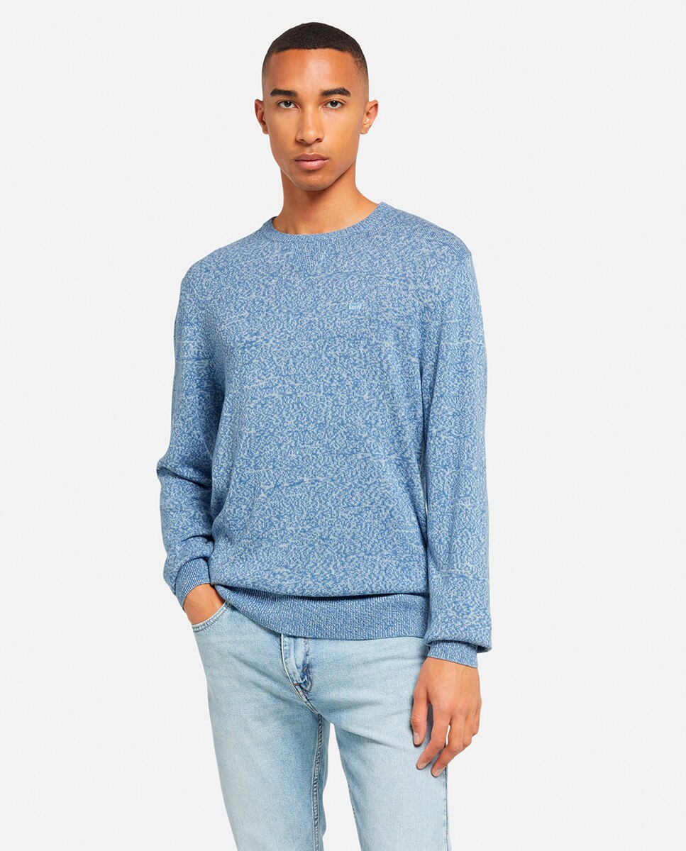 Camisola de Malha Lightweight com Decote Redondo Azul-1