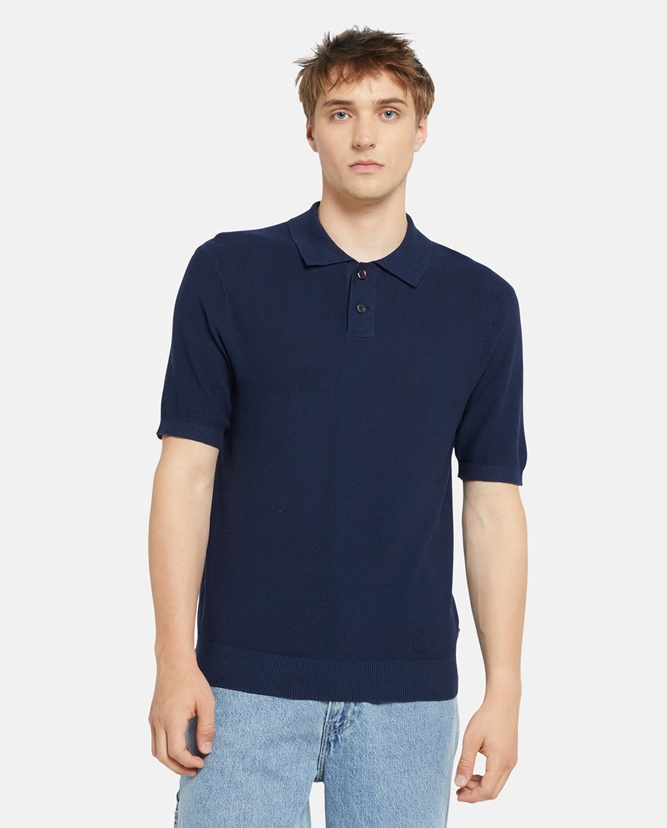 Camisola de Malha Tipo Polo com Toque de Linho Azul-marinho-1