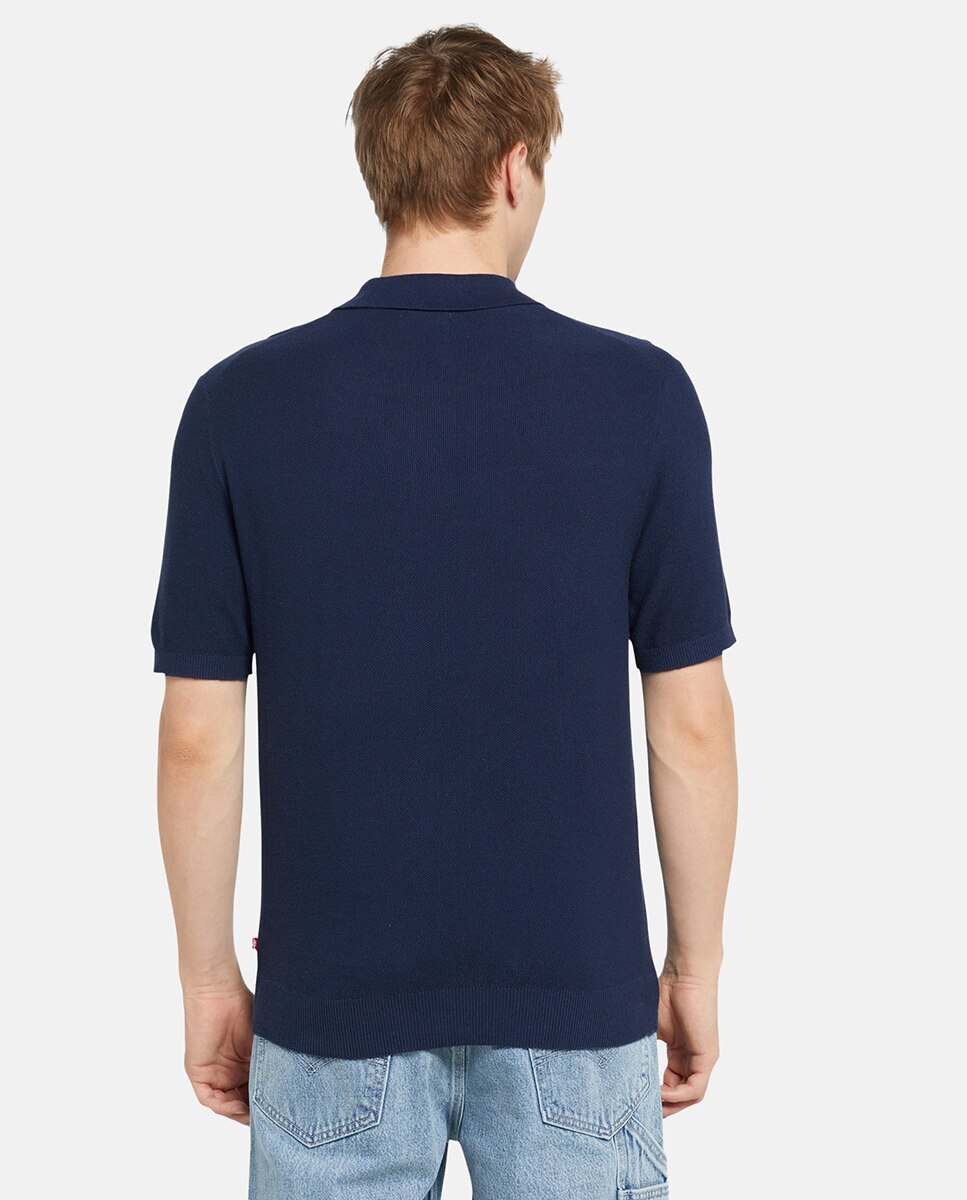 Camisola de Malha Tipo Polo com Toque de Linho Azul-marinho-2