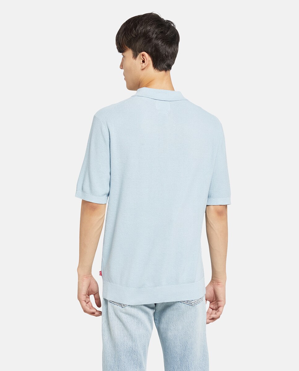 Camisola de Malha Tipo Polo com Toque de Linho Azul-claro-2