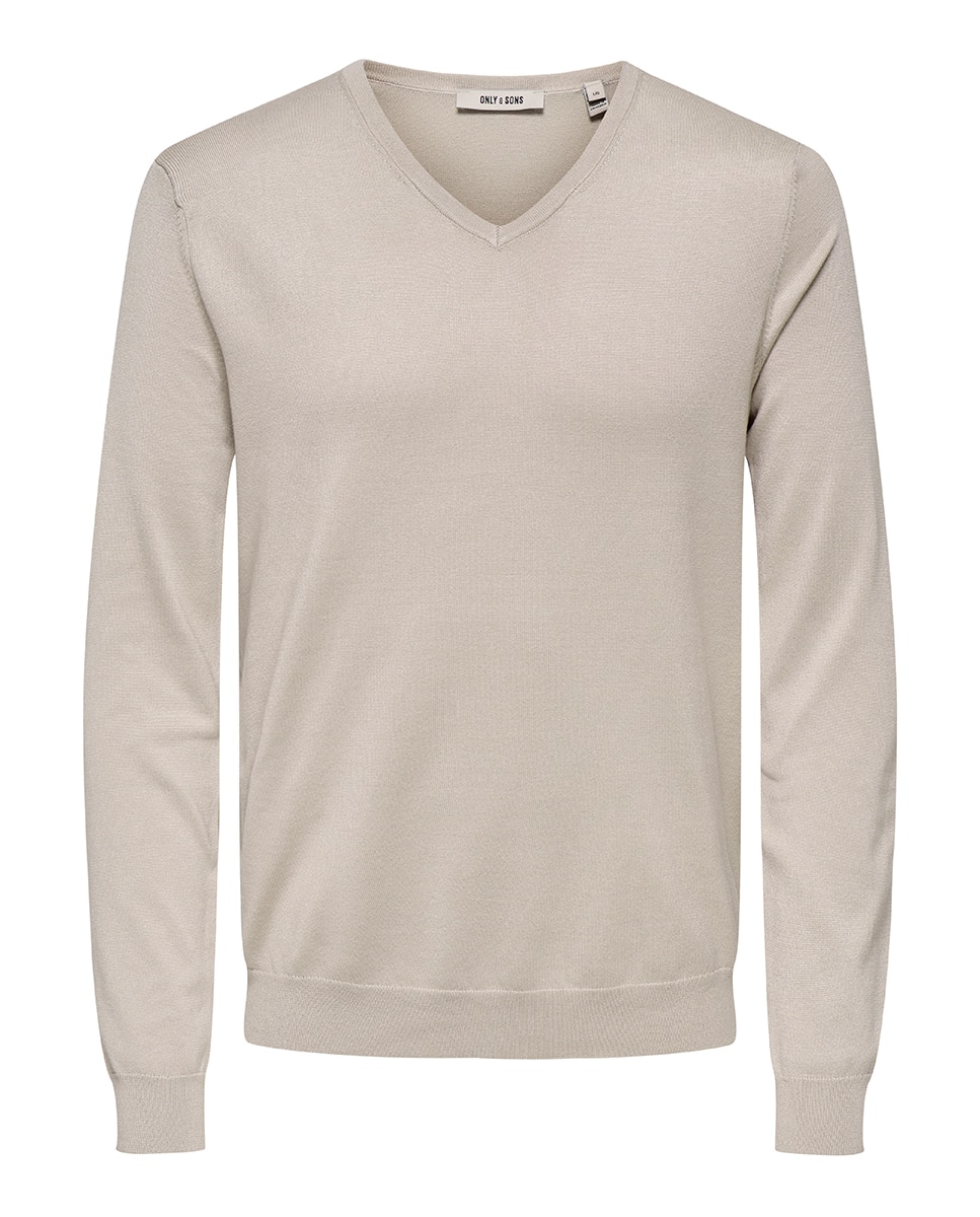 Camisolas de Malha Regular Fit com Manga Comprida Bege-1
