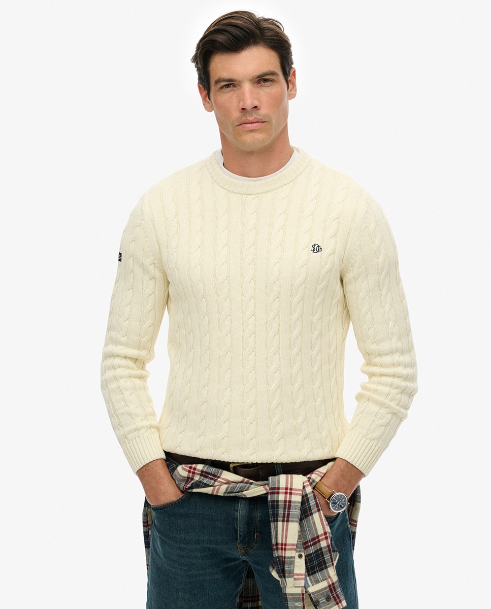 Imagem 0 de Camisola de Malha Entrançada com Gola Redonda