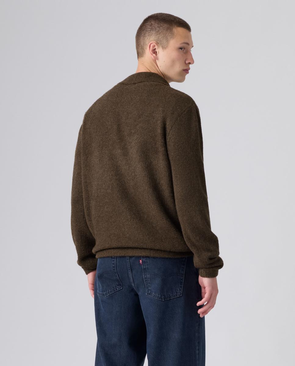 Camisola de Malha com Colarinho de Polo Castanho-escuro-2